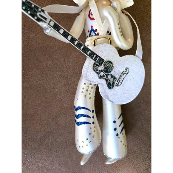 Vintage Elvis Presley Christmas Ornament White Jumpsuit w Guitar Blown Glass - Picture 3 of 4